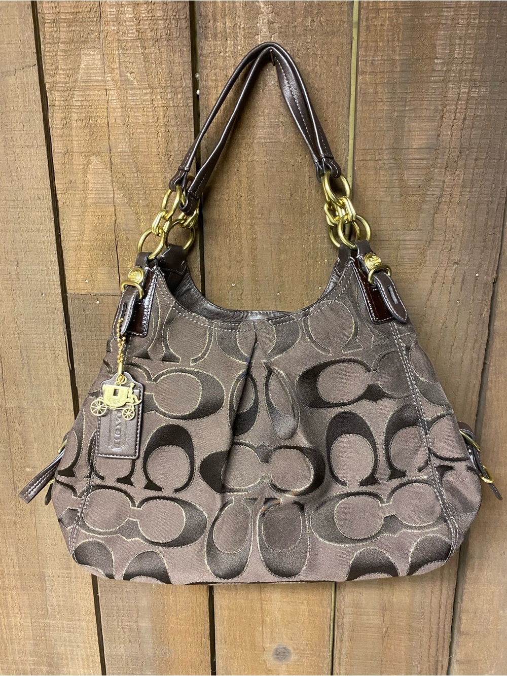 Coach 16153 Maggie Mia Brown Canvas & Leather Signature C Shoulder Bag